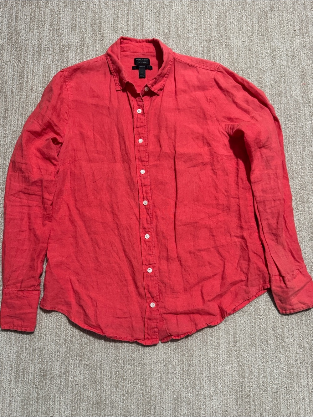 J.Crew Baird McNutt Irish Linen Shirt Women 6 Coral Pink Button Down